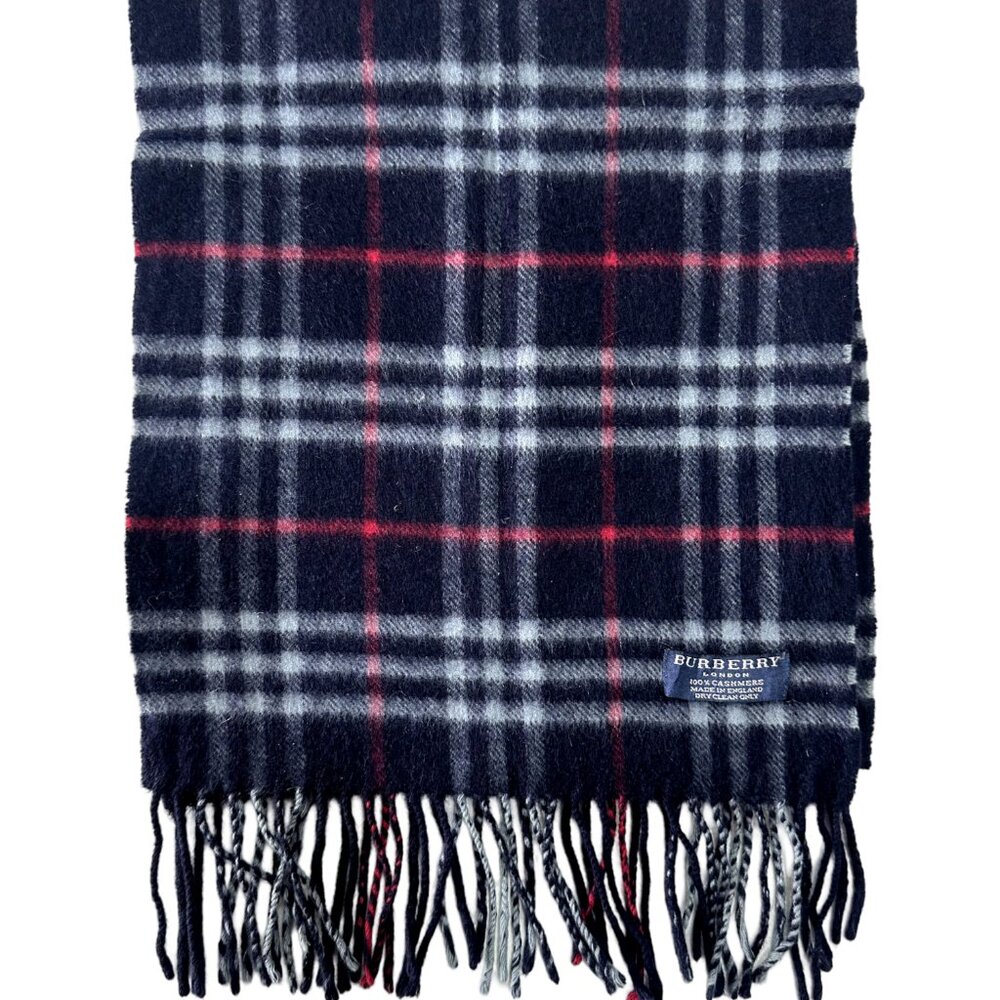 Burberry Classic Check Scarf Black 100% Cashmere Unisex Scarf Made In England - Picture 2 of 7